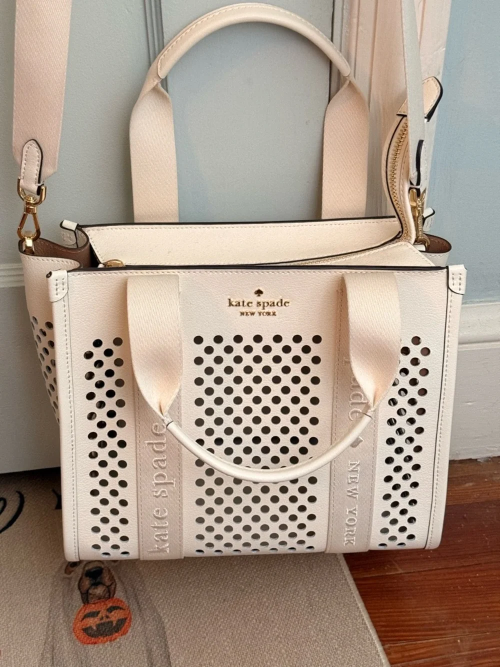 kate spade cream perforated leather tote